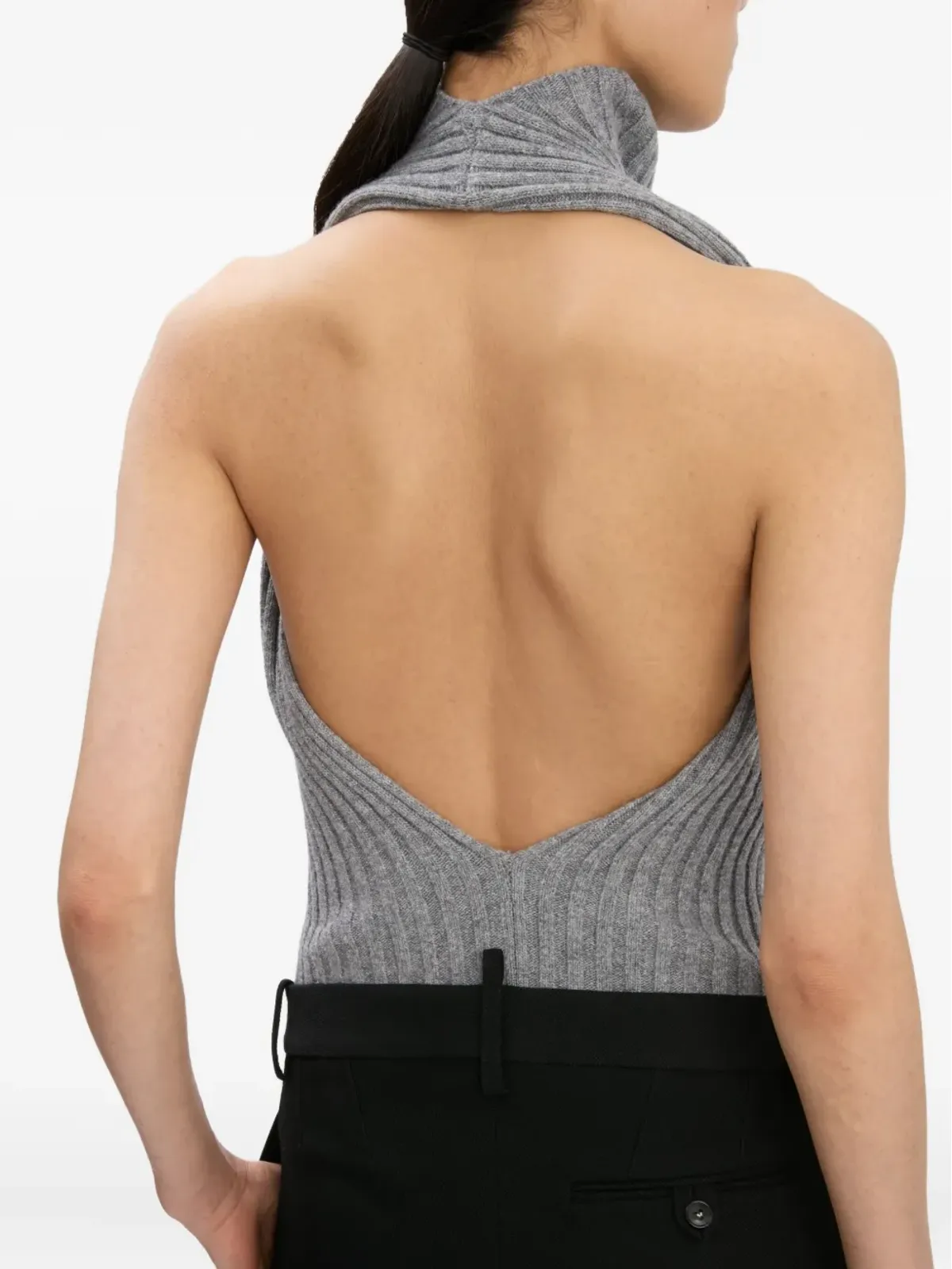 Victoria Beckham グレーのリブ編みホルターネックトップ - 画像5