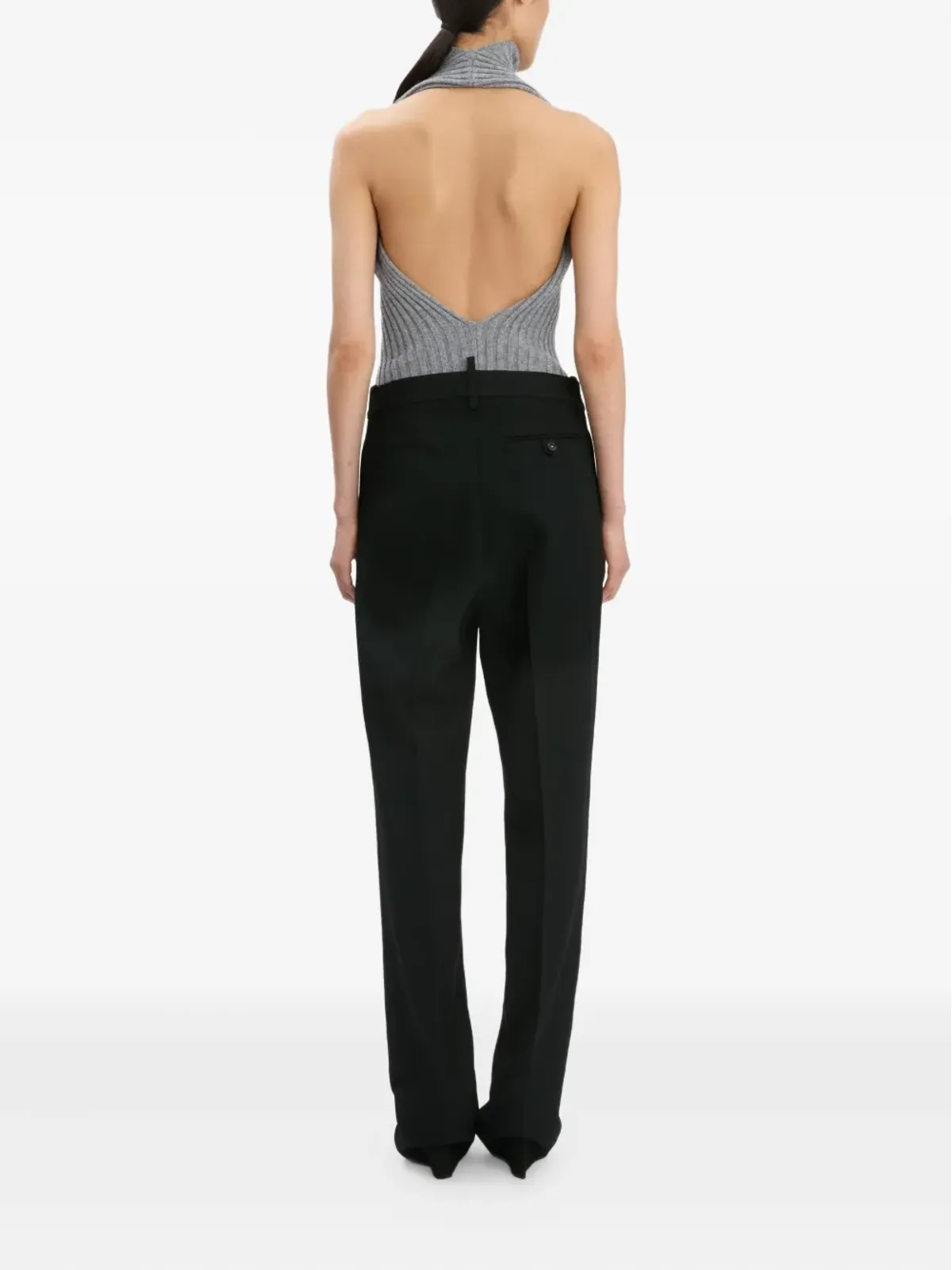 Victoria Beckham グレーのリブ編みホルターネックトップ - 画像3