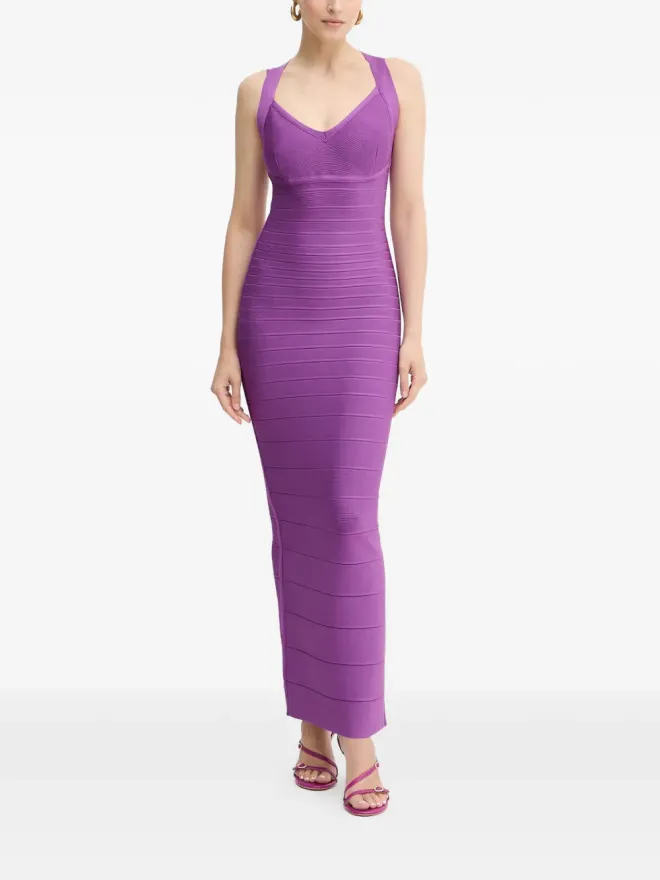 Herve Leger Hervé Léger サットンVネック マキシドレス（パープル）の商品画像