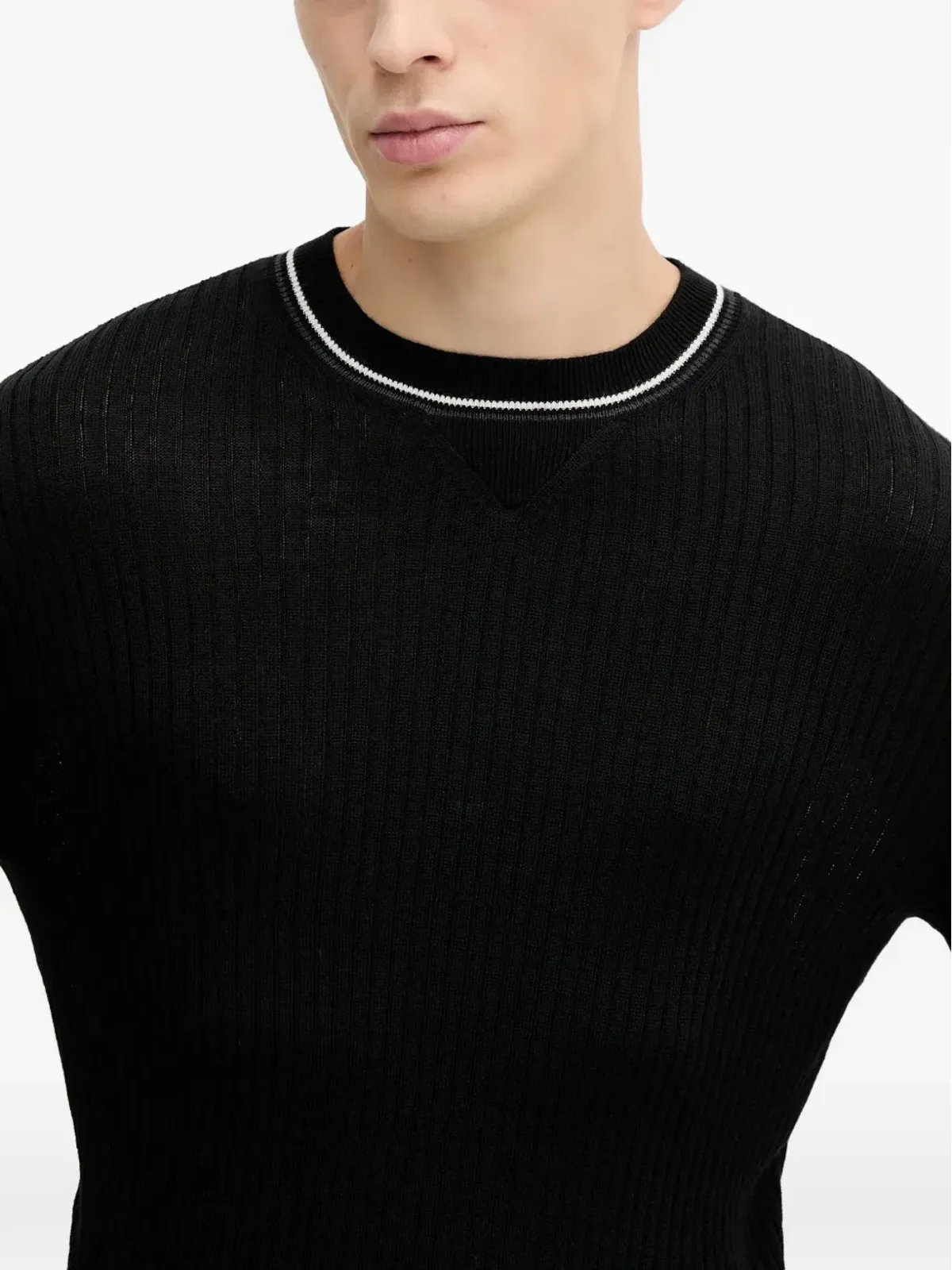 Armani Exchange ブラックのリブ編みセーター - 画像4