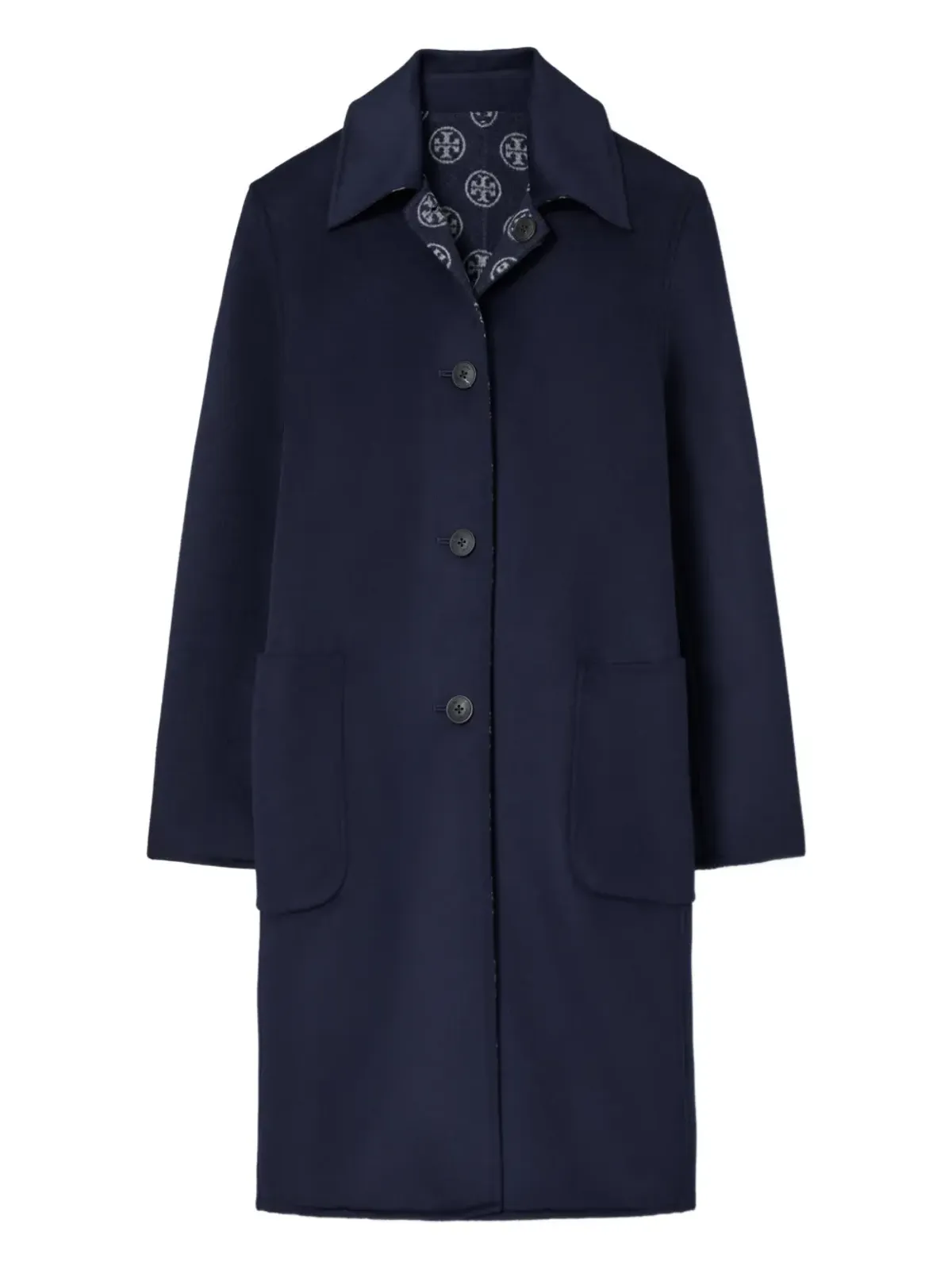 Tory Burch モノグラムジャカードウールコート - Blue - 画像1