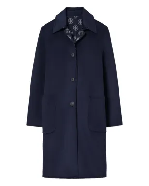 Tory Burch モノグラムジャカードウールコート - Blue - サムネイル1