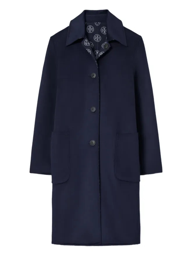 Tory Burch Tory Burch モノグラムジャカードウールコート - Blueの商品画像