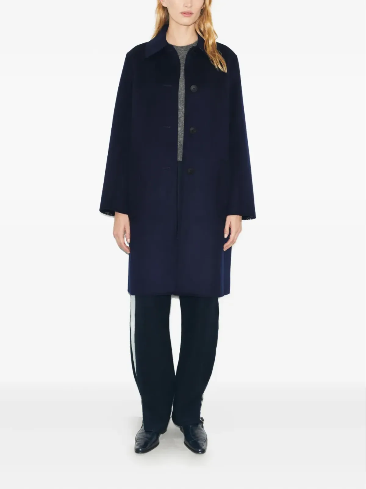 Tory Burch モノグラムジャカードウールコート - Blue - 画像2