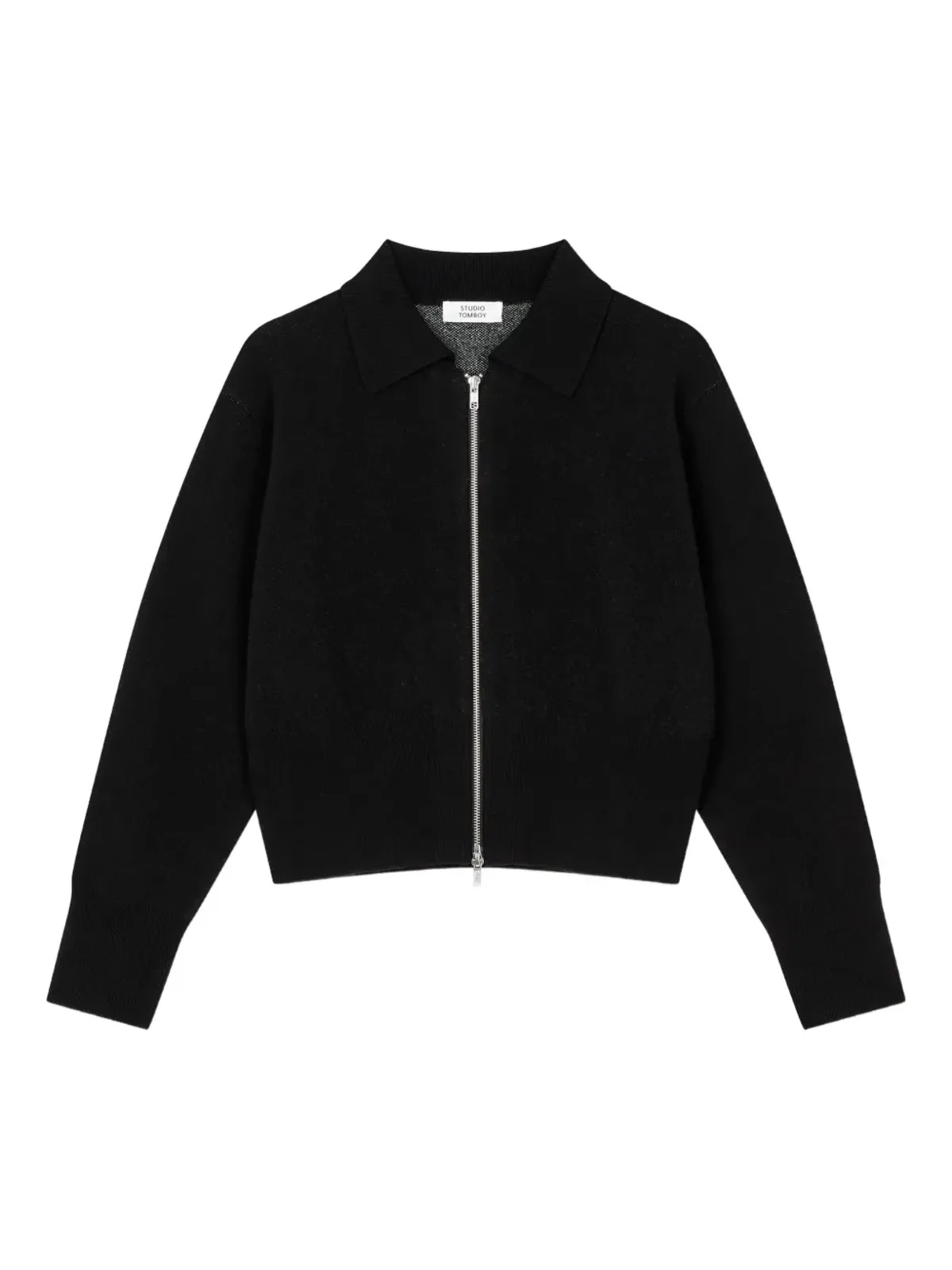 TOMBOY zip-front logo-detail cardigan - Black - 画像1