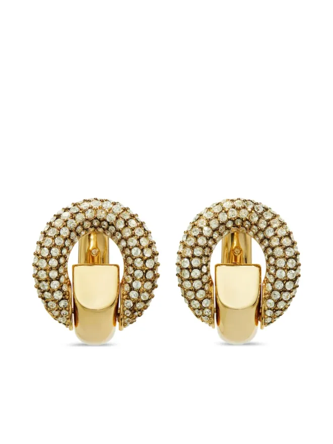 Tory Burch Tory Burch crystal-embellished hoop earrings - Goldの商品画像