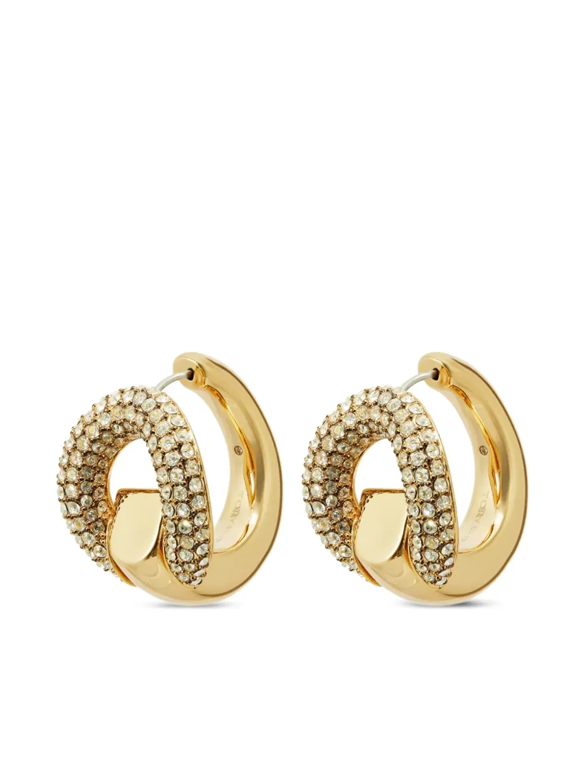 Tory Burch crystal-embellished hoop earrings - Gold - 画像3