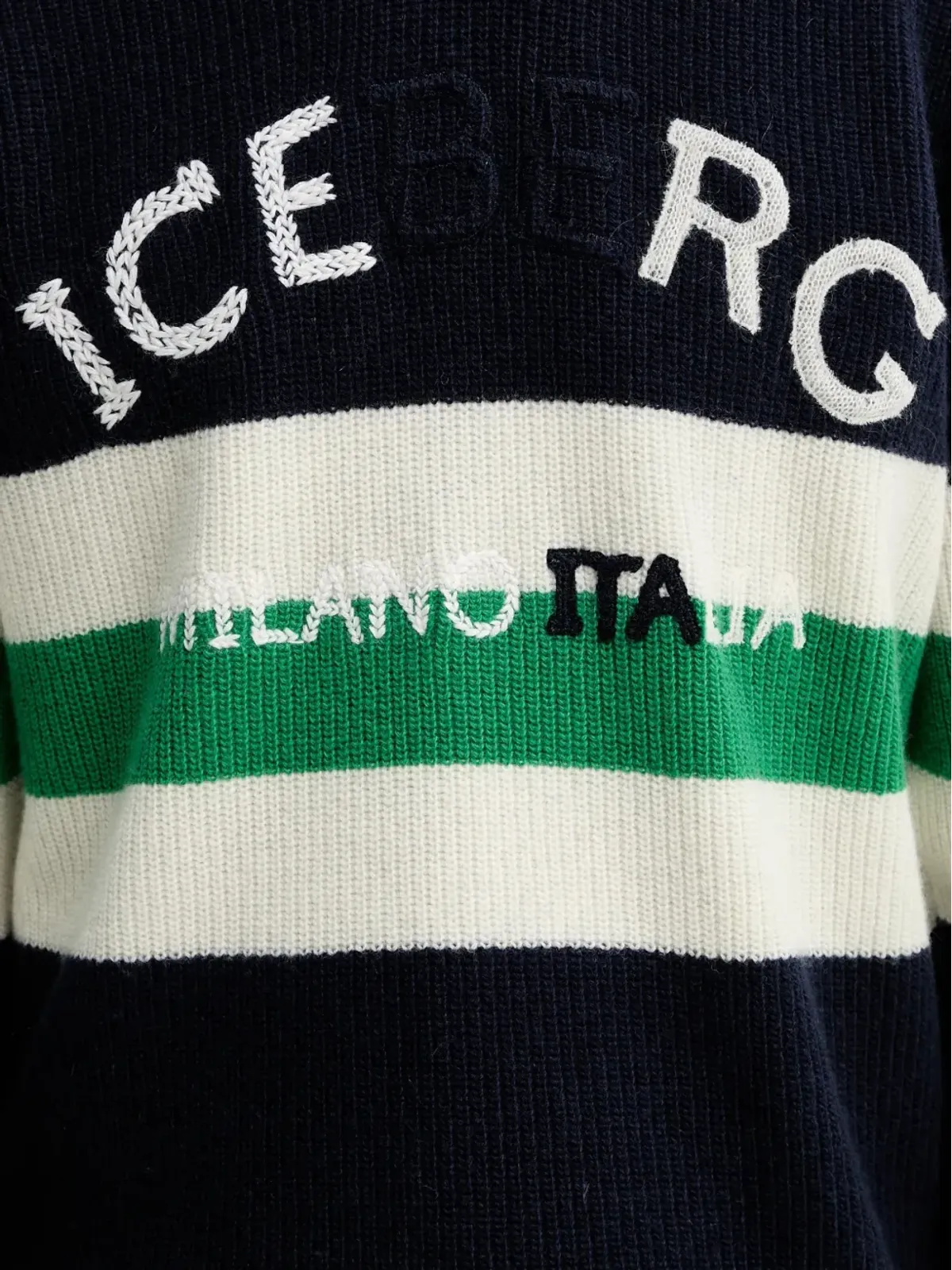 Iceberg インターシャ編みストライプセーター ブルー - 画像5