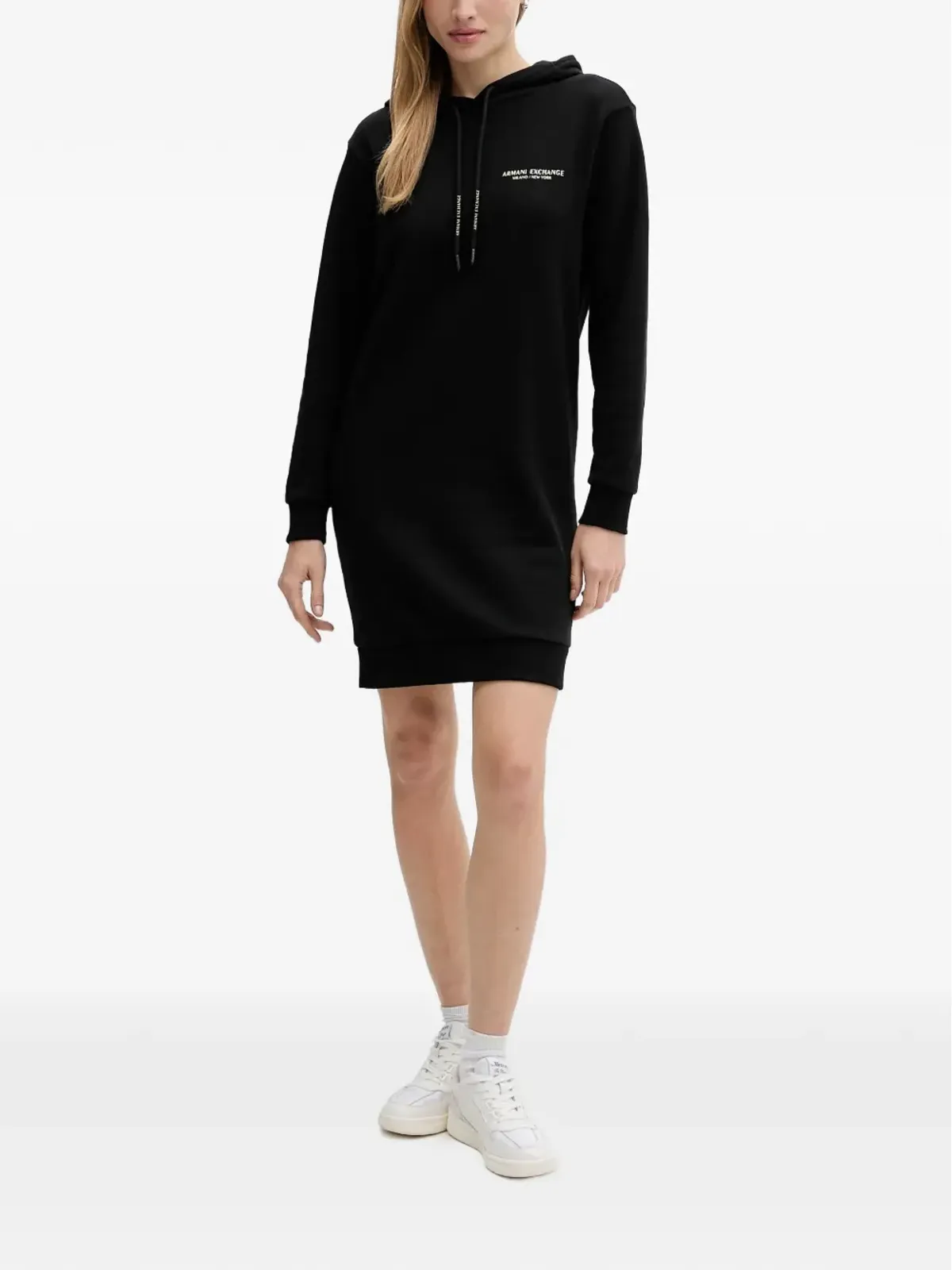 Armani Exchange ドローストリングフード付きミニドレス - ブラック - 画像2
