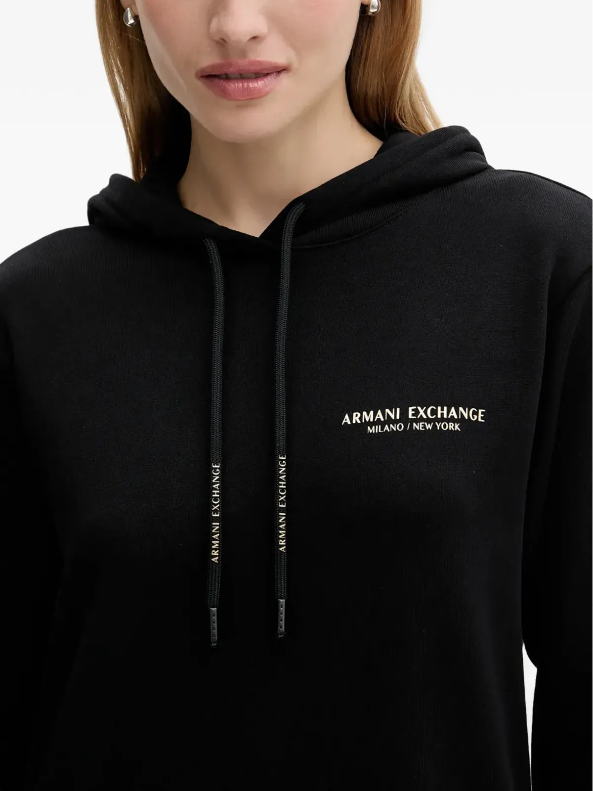 Armani Exchange ドローストリングフード付きミニドレス - ブラック - 画像4