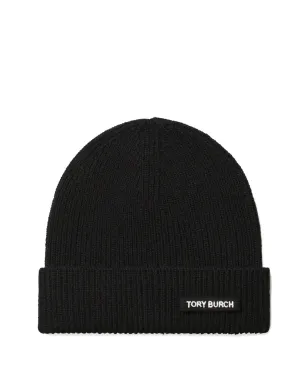 Tory Burch リブ編み ロゴディテール ビーニー帽 - Black - サムネイル1