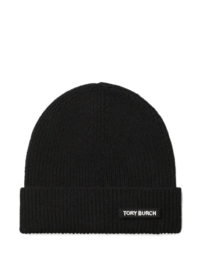 Tory Burch Tory Burch リブ編み ロゴディテール ビーニー帽 - Blackの商品画像