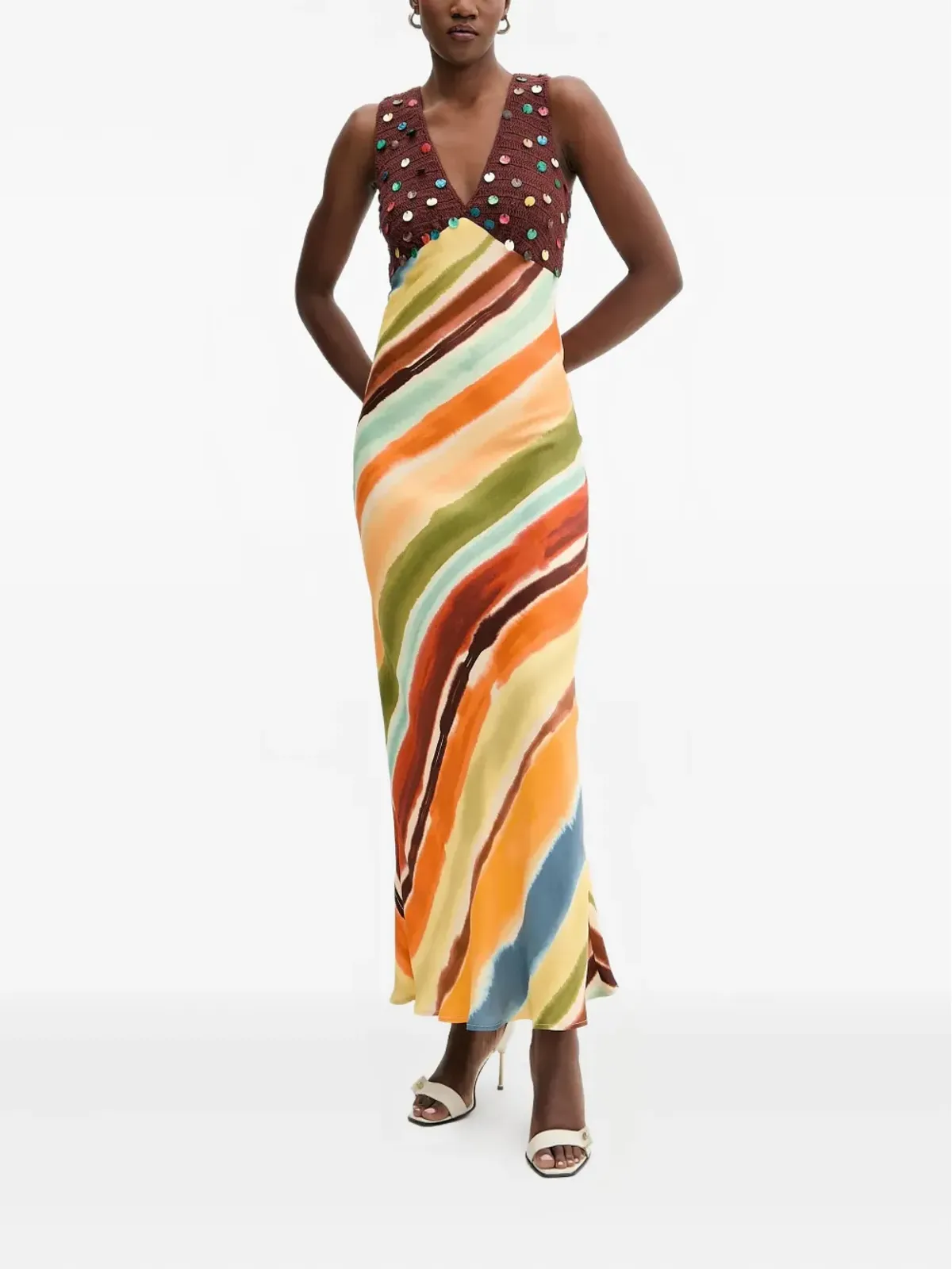 NEVER FULLY DRESSED V-neck embellished maxi dress - Orange - 画像1