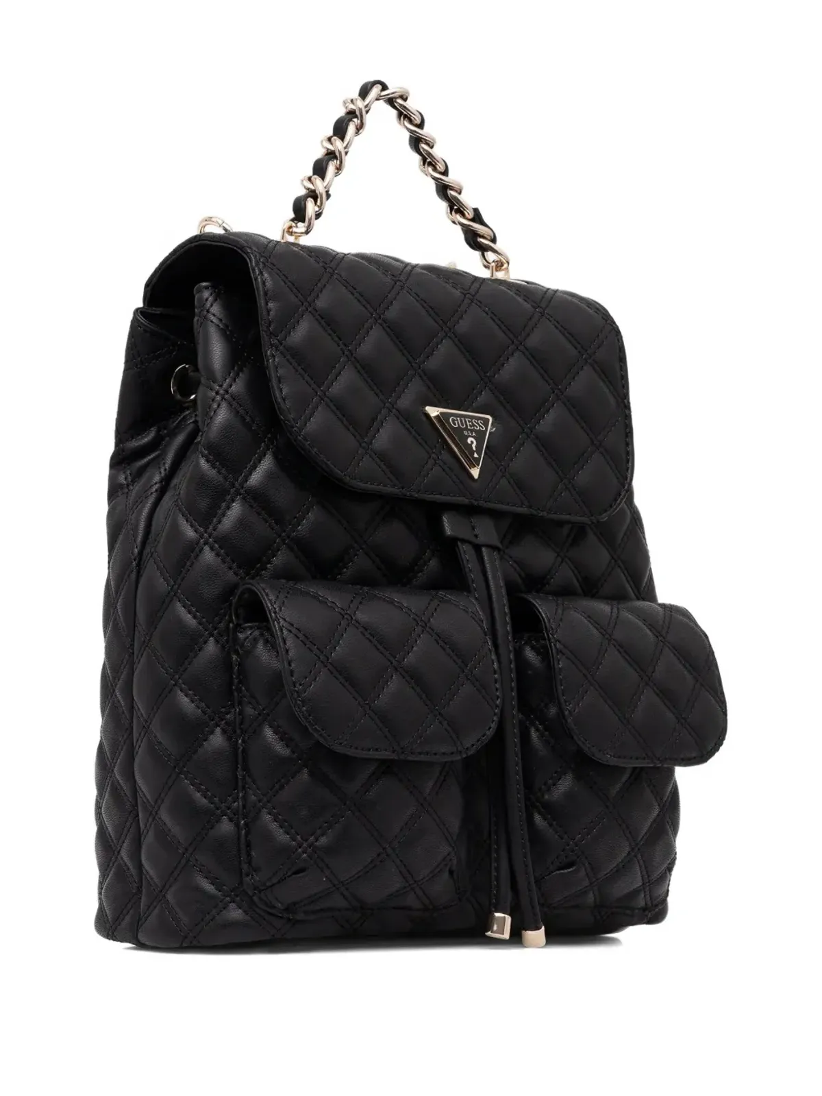 GUESS USA キルティング風チェーンディテール バックパック ブラック - 画像2
