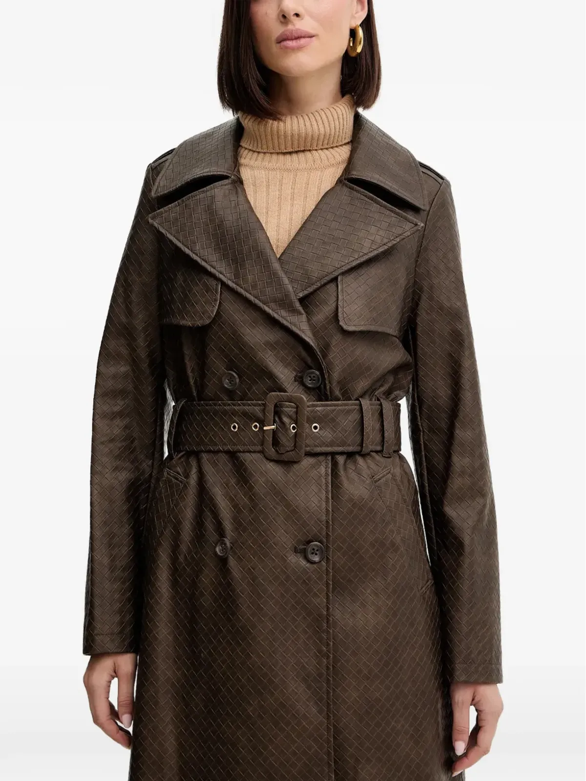 GUESS USA ベルト付きダブルブレストコート - 画像1