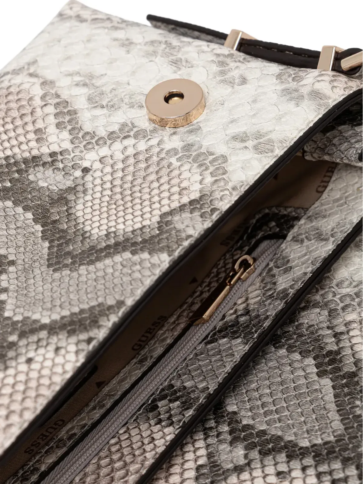 GUESS USA 蛇皮風チェーン付きサッチェルバッグ - グレー - 画像5