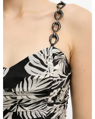 GUESS USA チェーンストラップ花柄ミディドレス (ブラック) - サムネイル5
