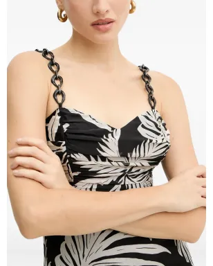 GUESS USA チェーンストラップ花柄ミディドレス (ブラック) - サムネイル4