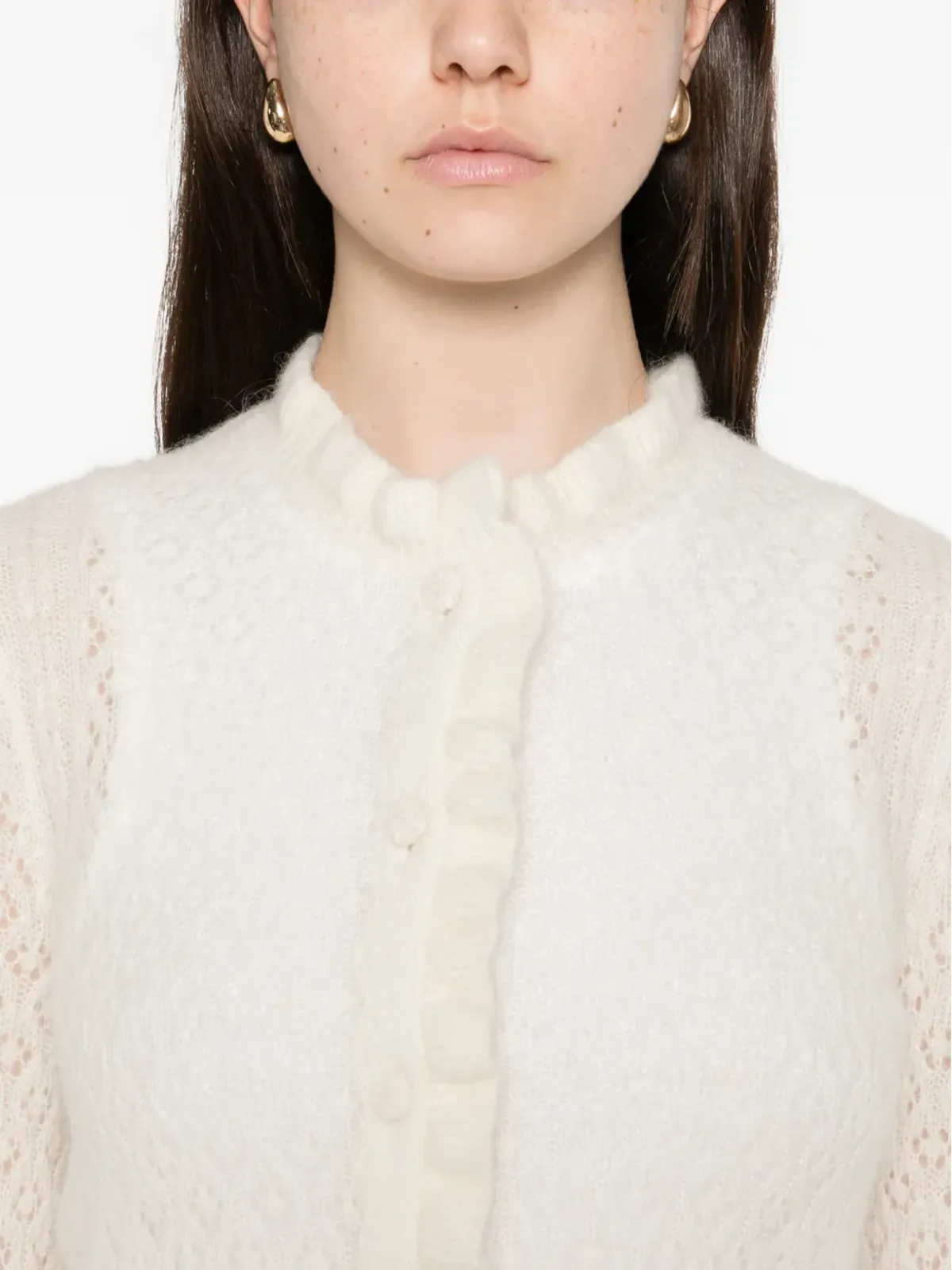 DÔEN Claudie フリル付き透かし編みカーディガン - 画像5