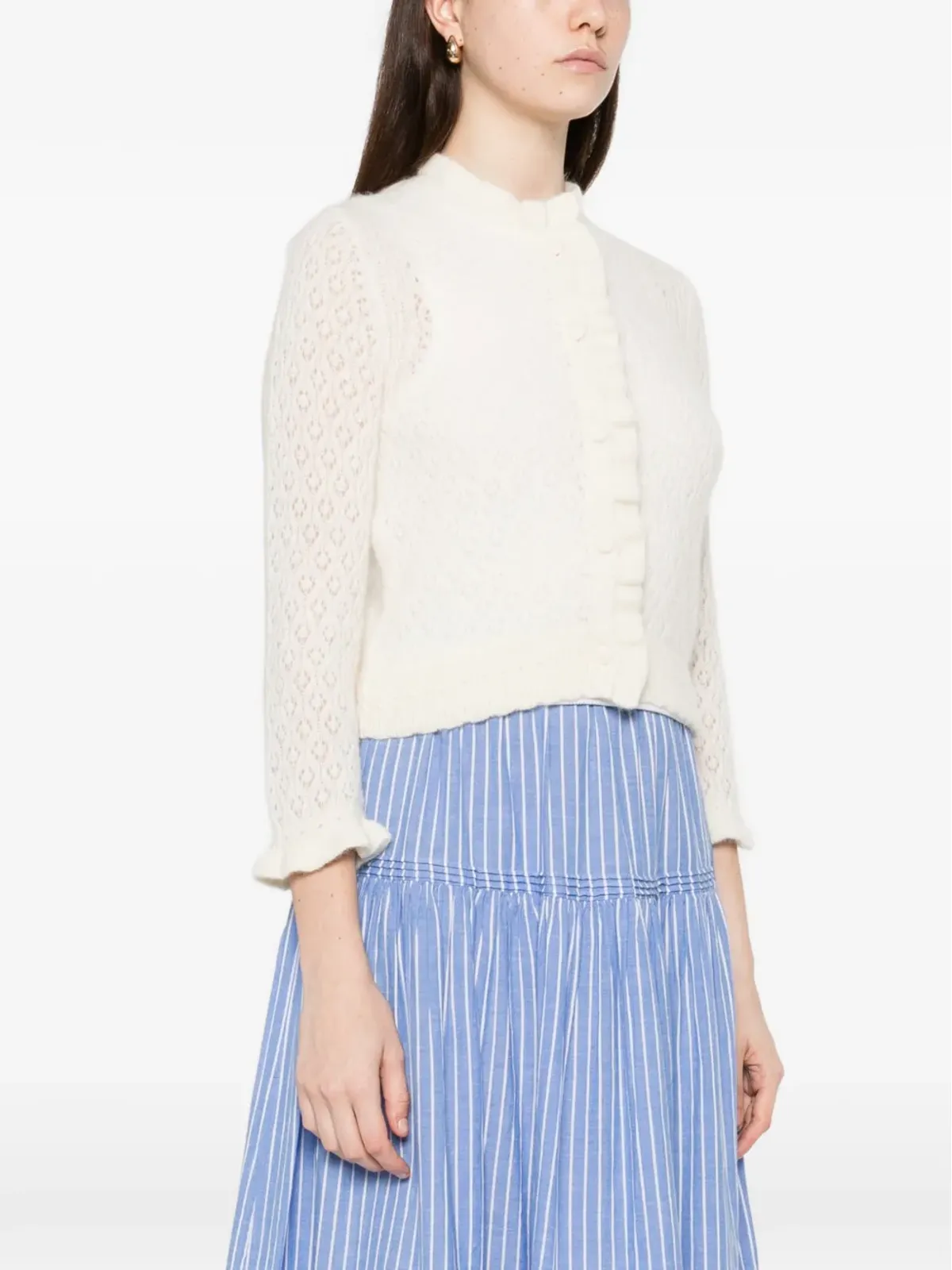 DÔEN Claudie フリル付き透かし編みカーディガン - 画像3