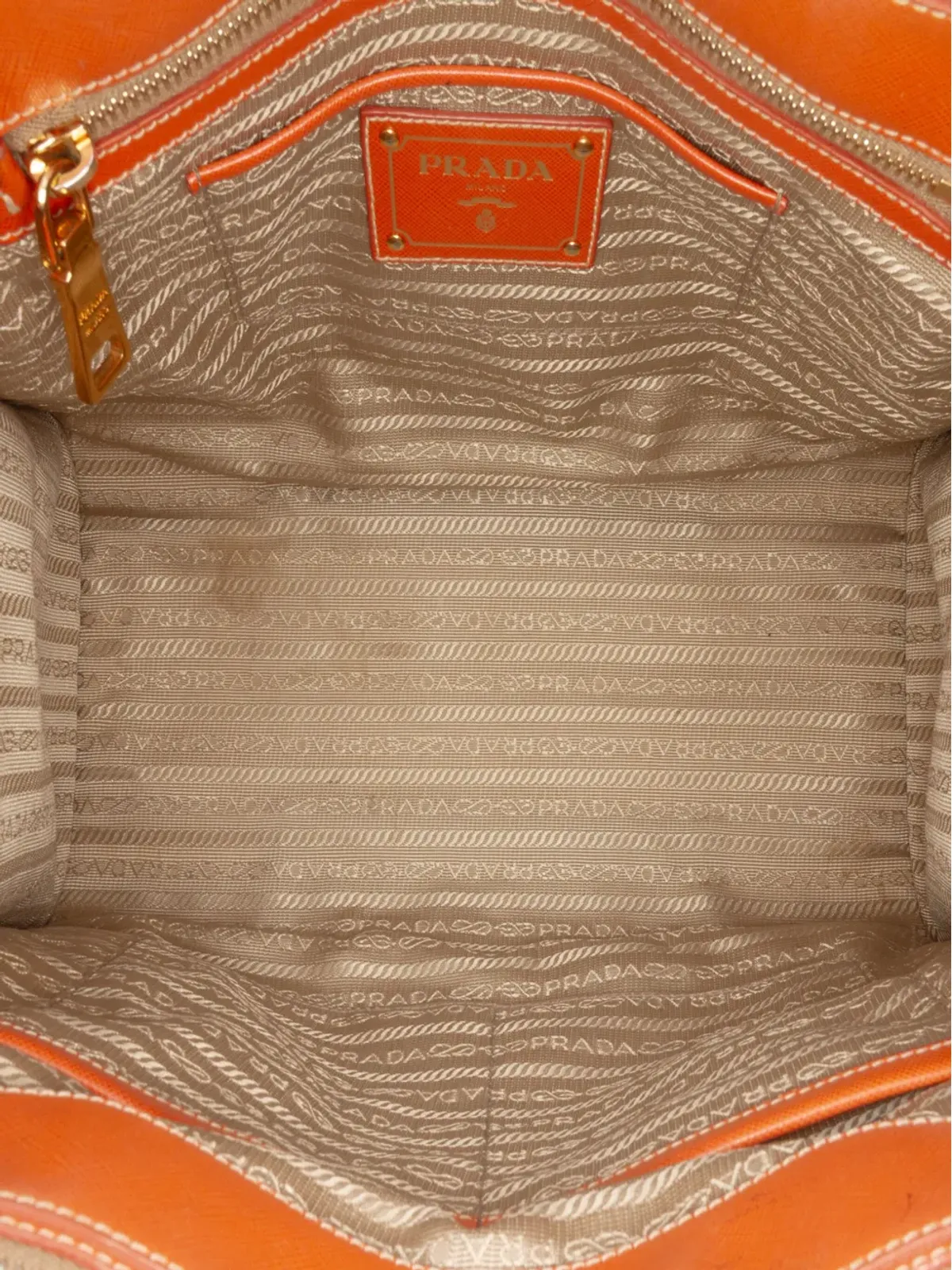 Prada Pre-Owned サフィアーノ・トリムド キャンバス・カンパーナ ロゴ ダブルジップ・サッチェル - ブラウン - 画像5