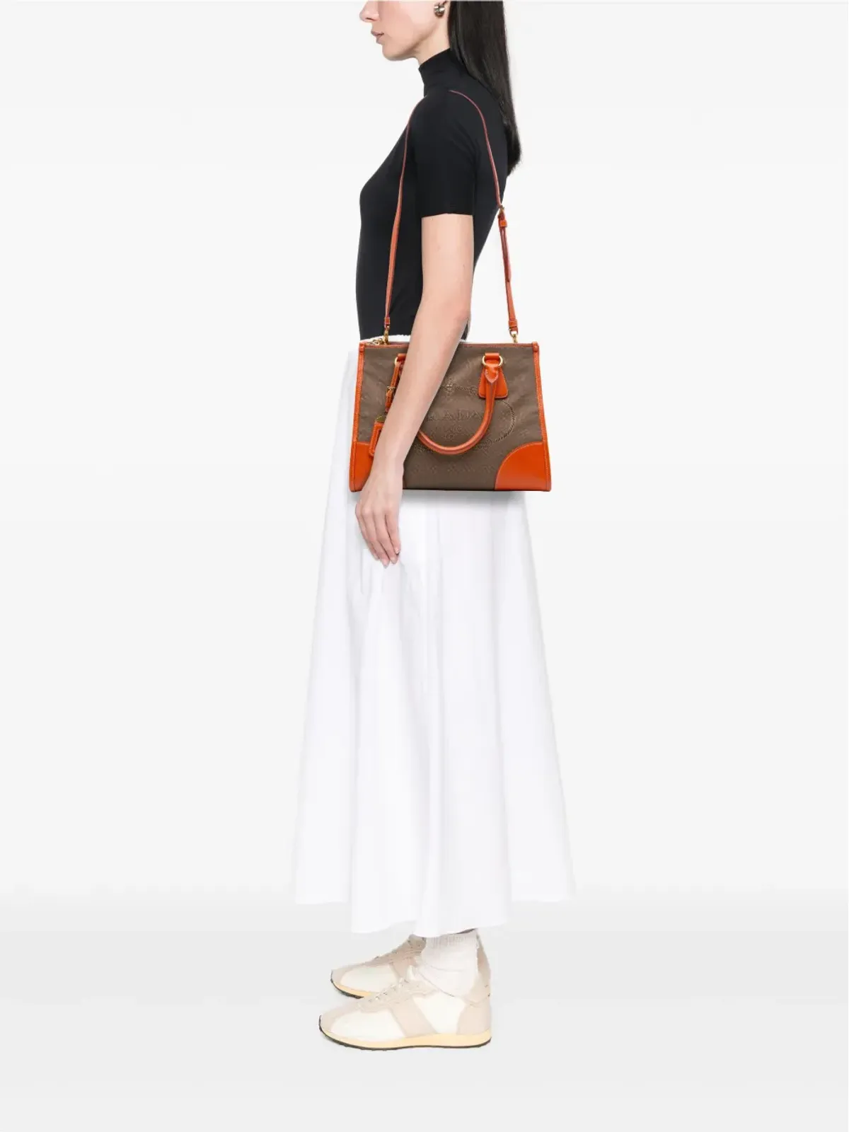 Prada Pre-Owned サフィアーノ・トリムド キャンバス・カンパーナ ロゴ ダブルジップ・サッチェル - ブラウン - 画像2