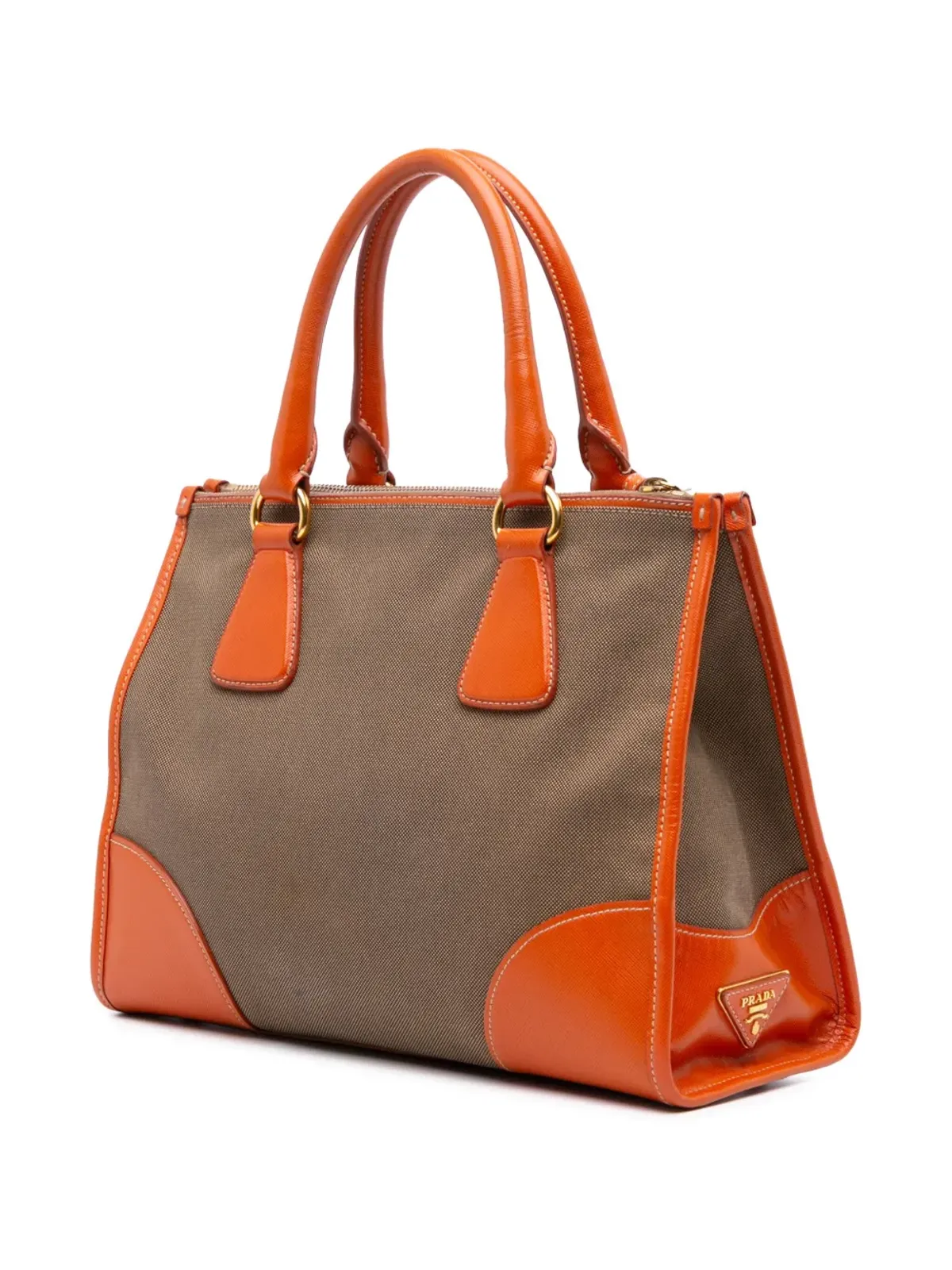 Prada Pre-Owned サフィアーノ・トリムド キャンバス・カンパーナ ロゴ ダブルジップ・サッチェル - ブラウン - 画像3
