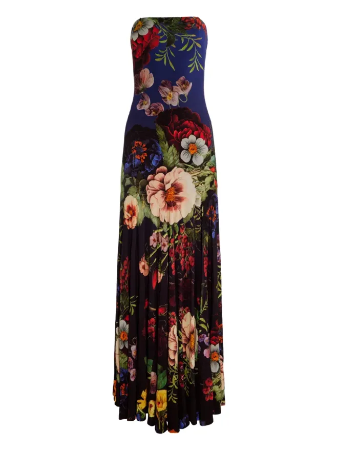 Alice + Olivia alice + olivia Augusta スパゲッティストラップ 花柄マキシドレス ブラックの商品画像