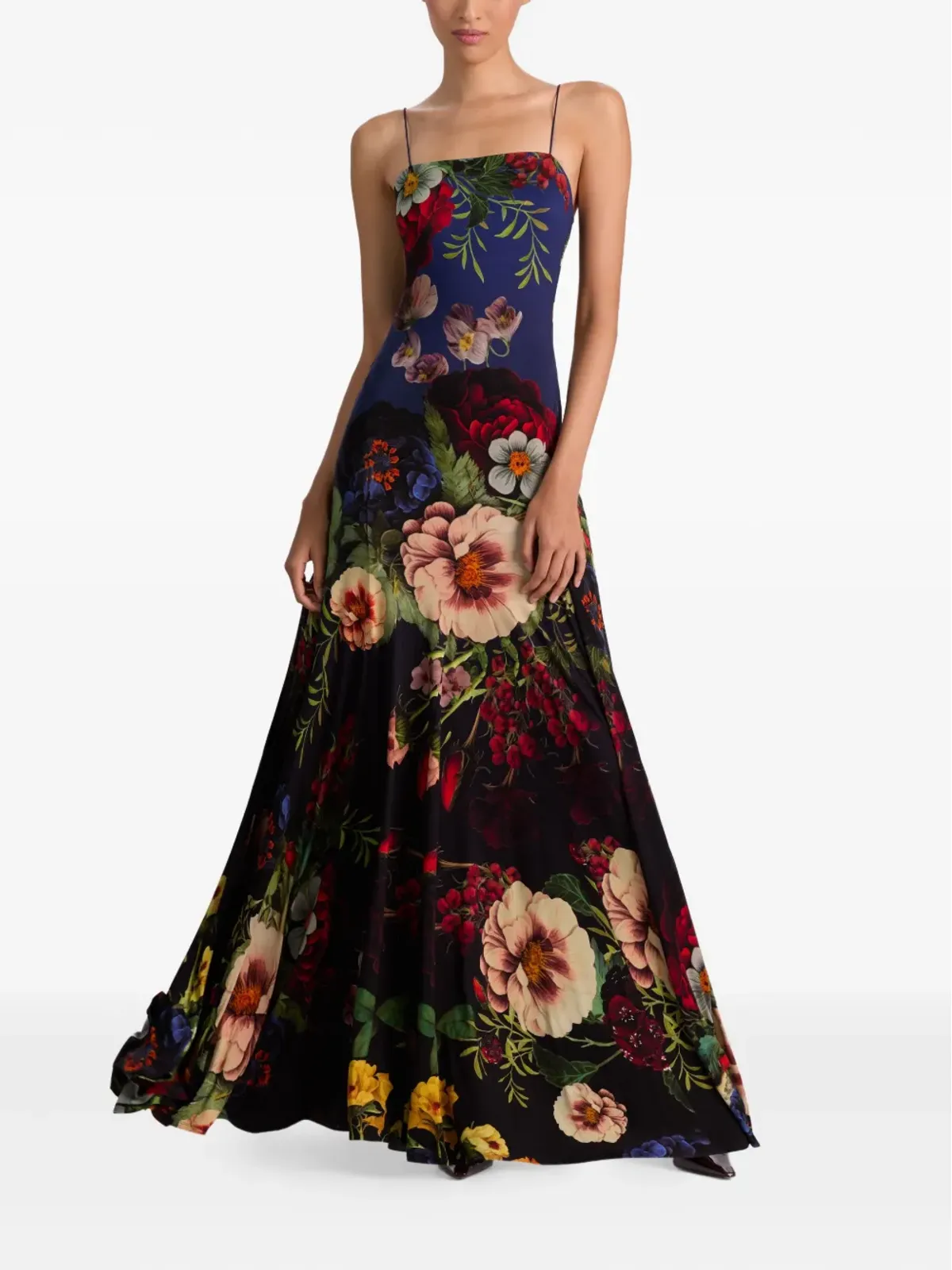 alice + olivia Augusta スパゲッティストラップ 花柄マキシドレス ブラック - 画像2