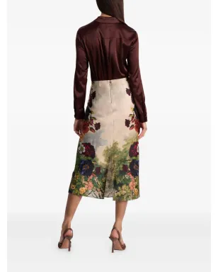 alice + olivia Maeve フローラルプリント サテン ミディスカート - サムネイル4