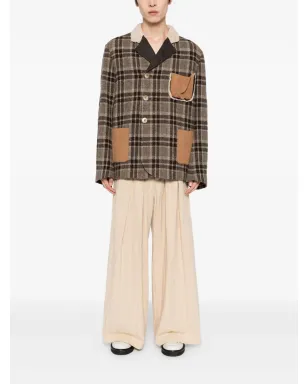 COMMUNS チェック柄レザー ジャケット - ブラウン - サムネイル2