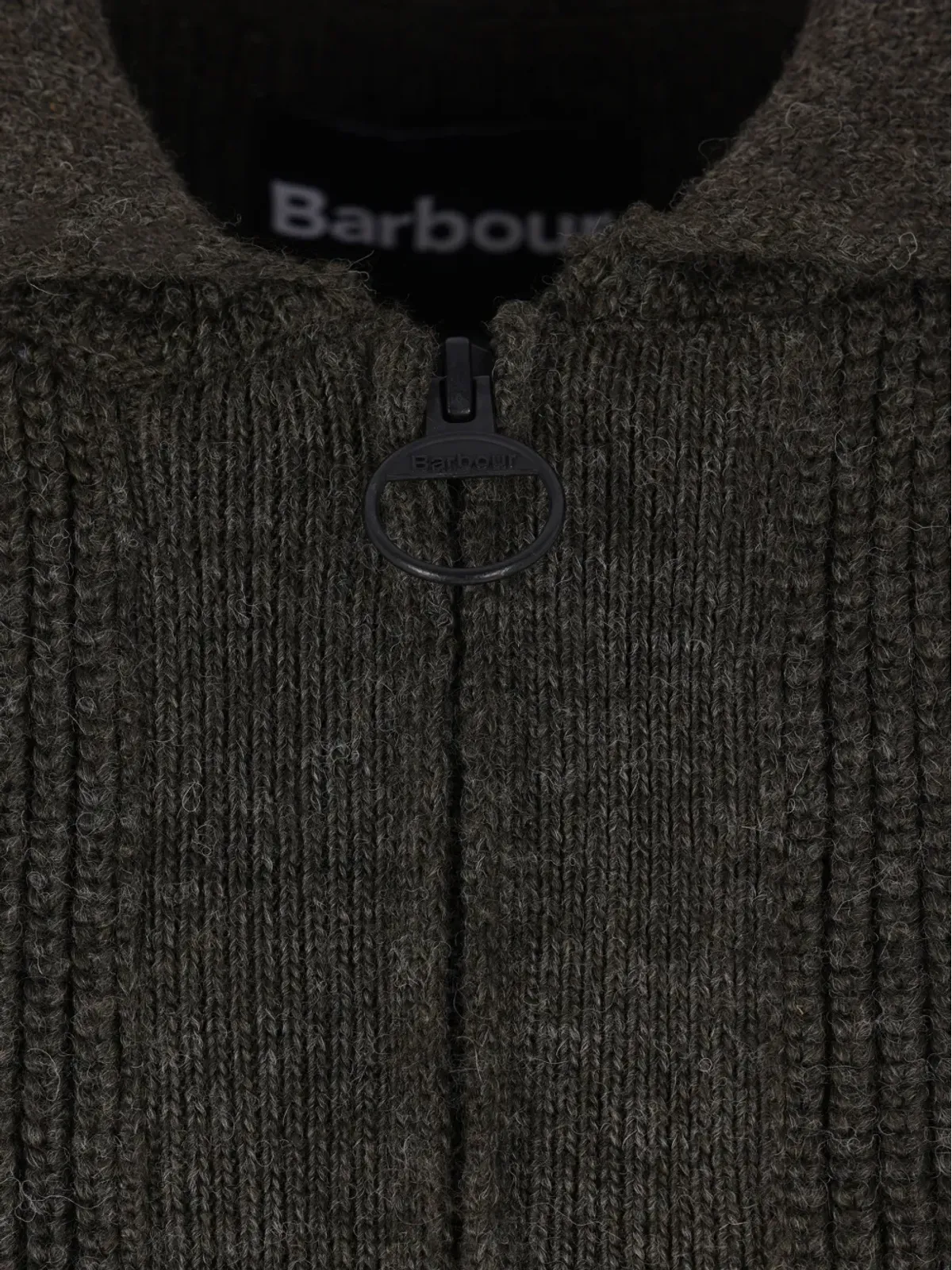 Barbour ジップファスナー付きリブ編みカーディガン グリーン - 画像3