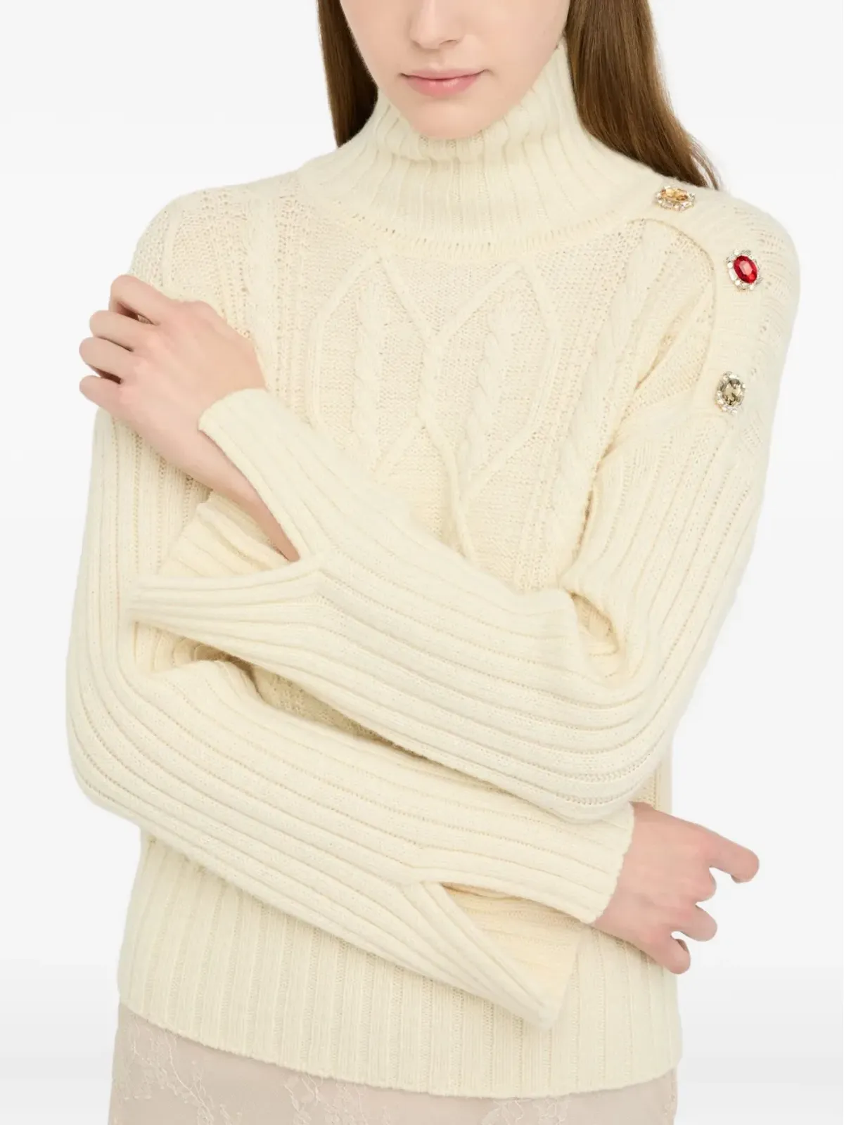LIU JO ケーブルニット ジュエルボタン セーター - 画像5