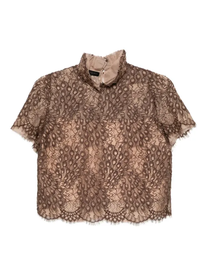 SHIATZY CHEN SHIATZY CHEN Scape-of-Curve lace-print top - Brownの商品画像