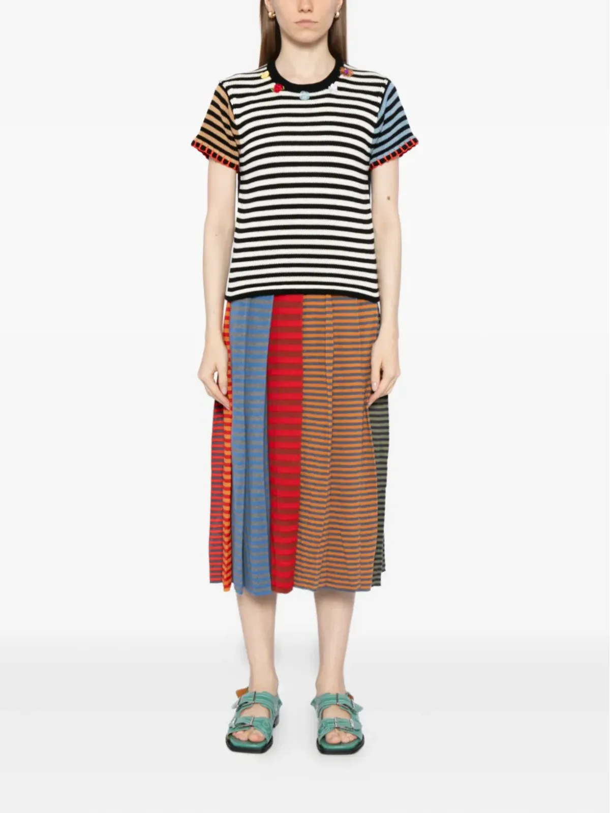 YANYAN KNITS striped cotton top - White - 画像2
