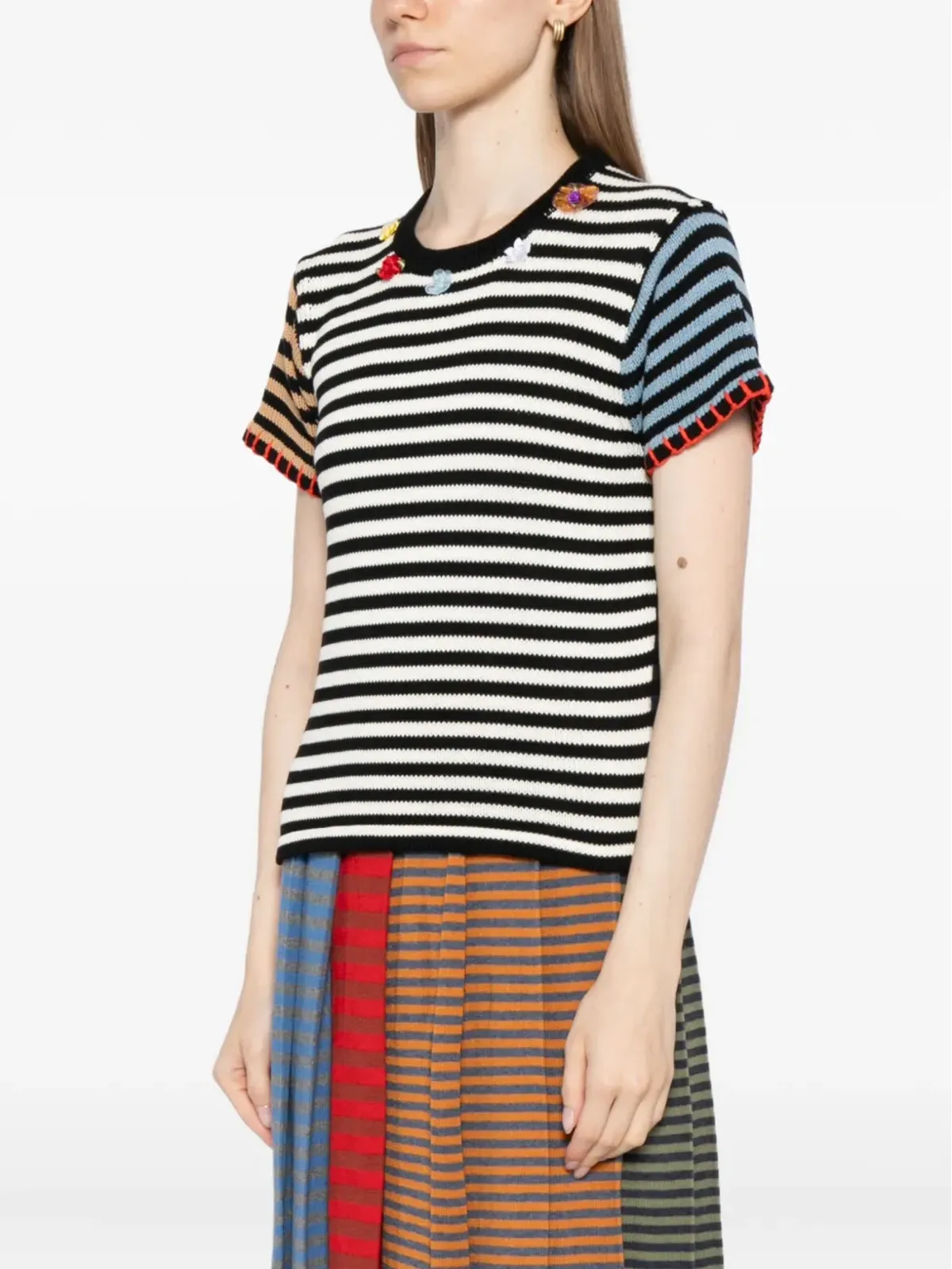 YANYAN KNITS striped cotton top - White - 画像3