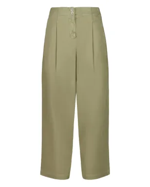 120% Lino ボタン付きプリーツパンツ（グリーン） - サムネイル1