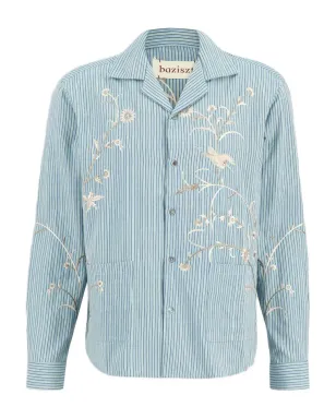 Baziszt Saba embroidered striped shirt - Blue - サムネイル1