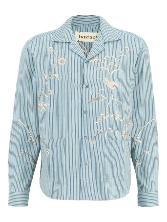Baziszt Baziszt Saba embroidered striped shirt - Blueの商品画像