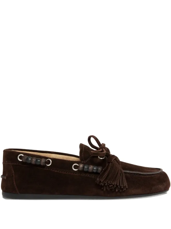 Miu Miu Miu Miu beaded tassel loafers - Brownの商品画像