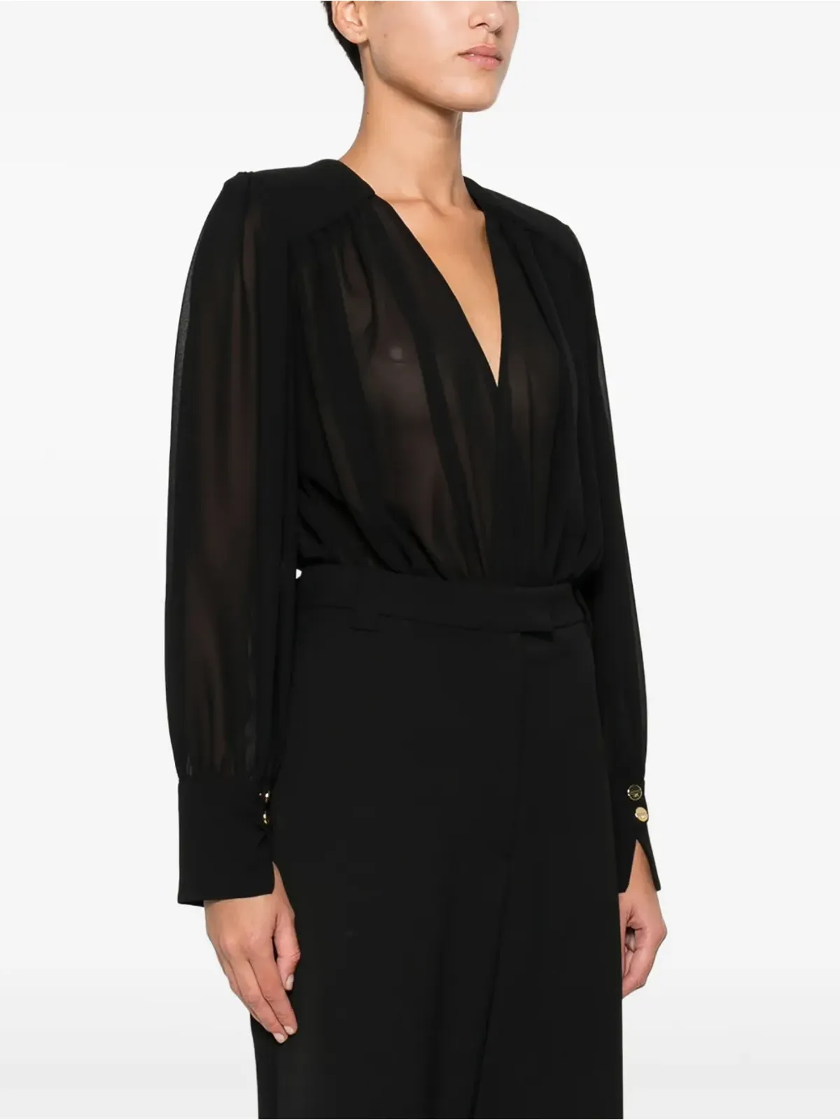 Elisabetta Franchi プリーツパネル ボタンカフ ボディスーツ - 画像3