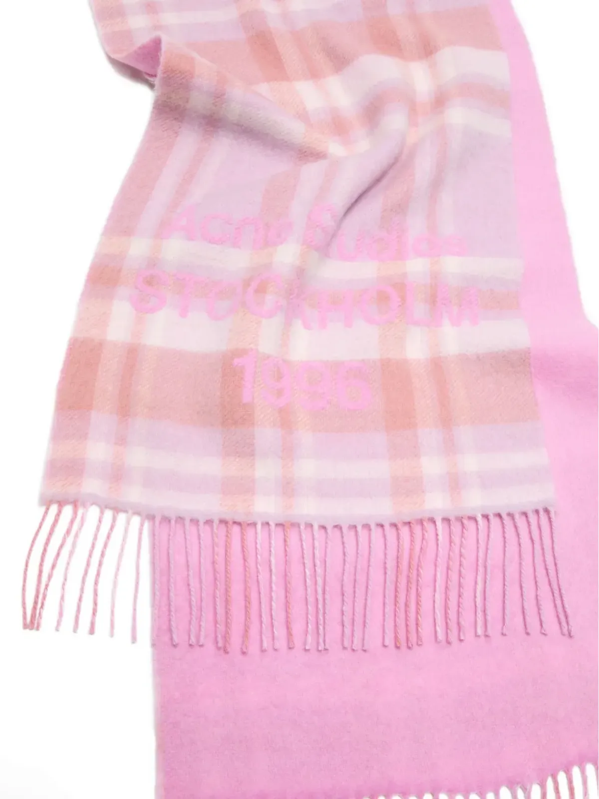 Acne Studios チェック柄フリンジスカーフ - ピンク - 画像2