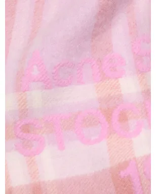 Acne Studios チェック柄フリンジスカーフ - ピンク - サムネイル3