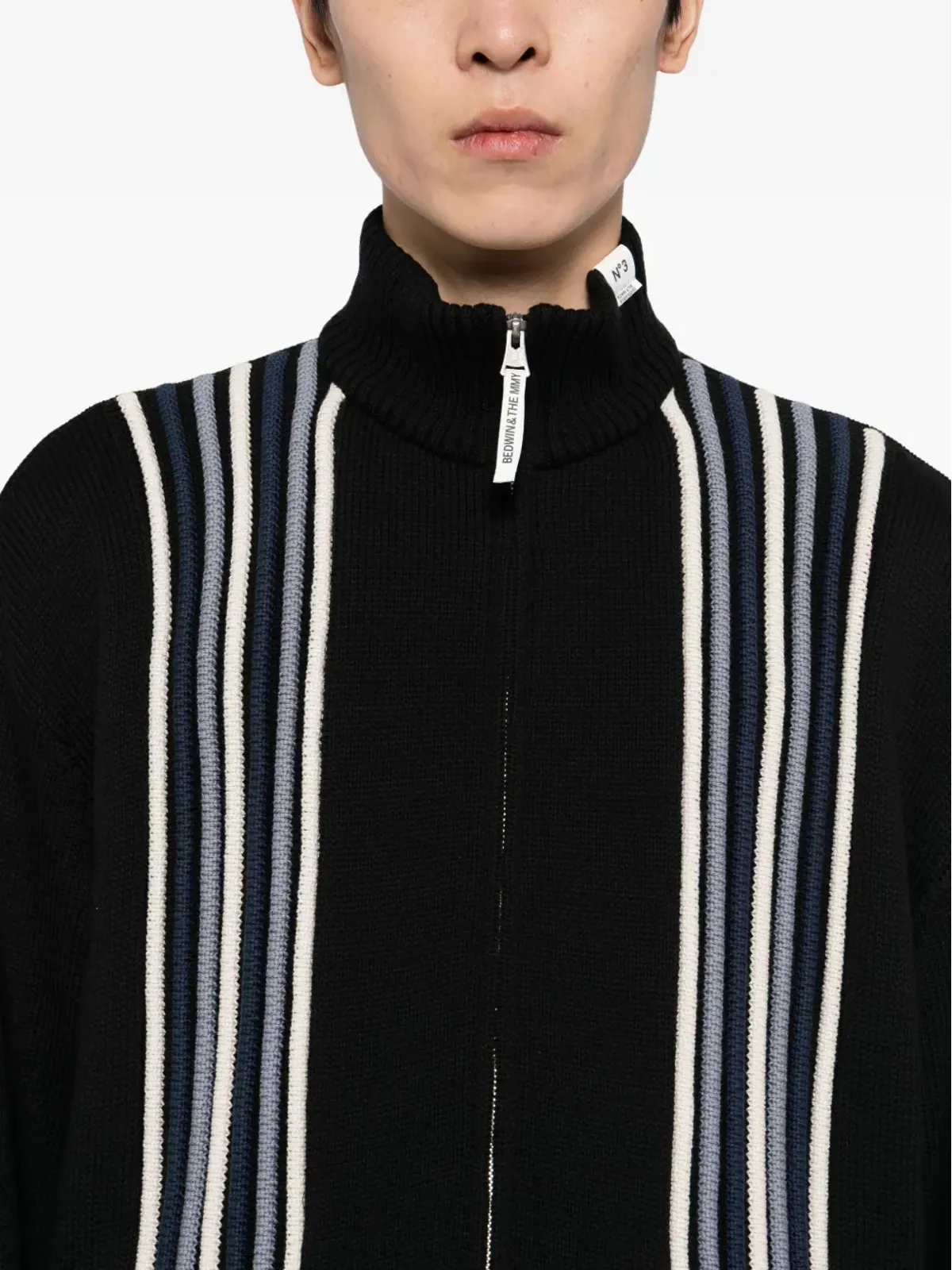 Maison MIHARA YASUHIRO ストライプディテールのハイネックカーディガン - 画像5