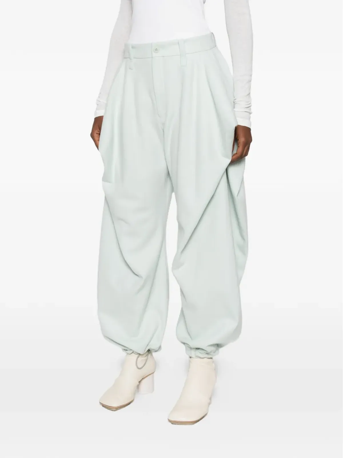 Issey Miyake ドレープディテール ツイードウールパンツ - 画像3