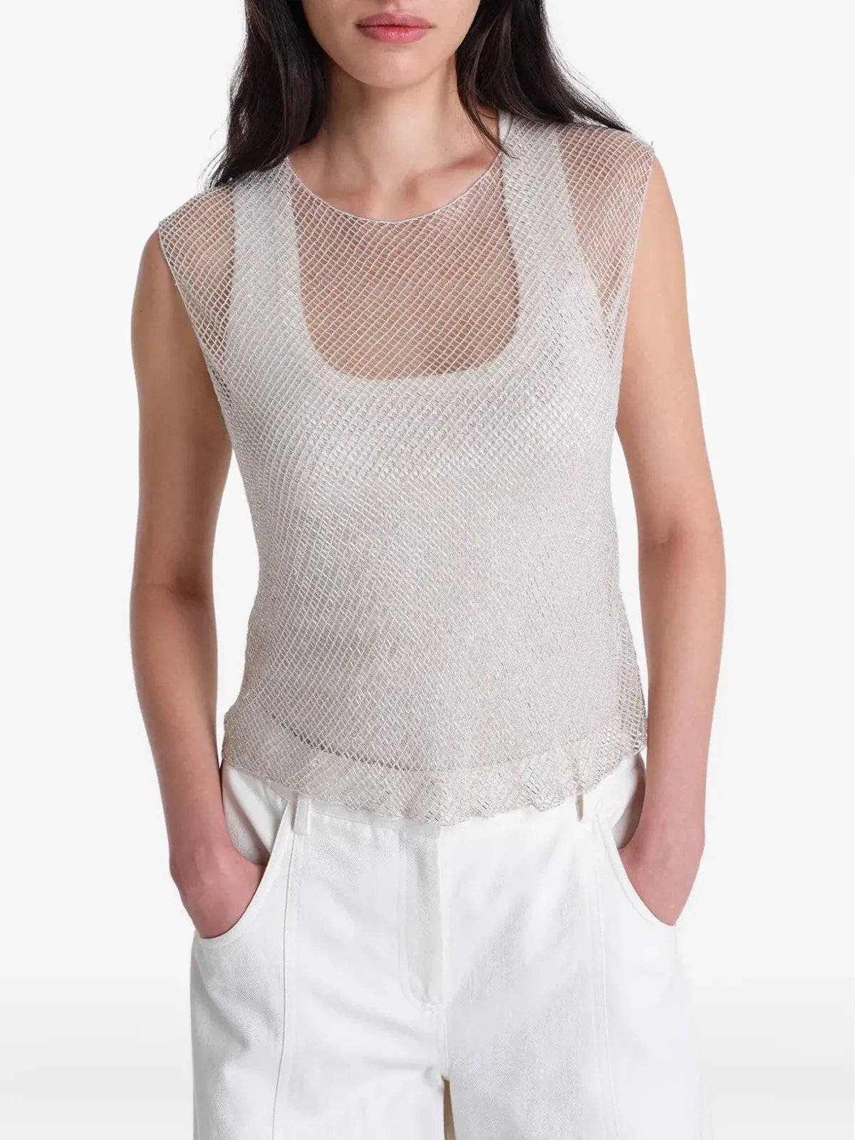 TWP Chloe ビーズ付きメッシュトップ - シルバー - 画像3