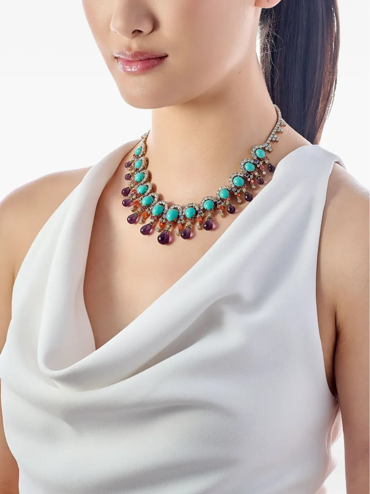 Anabela Chan 18Kイエローゴールドヴェルメイル インペリアル・トゥッティ・フルーティ・マルチストーン ネックレス - パープル - 画像2