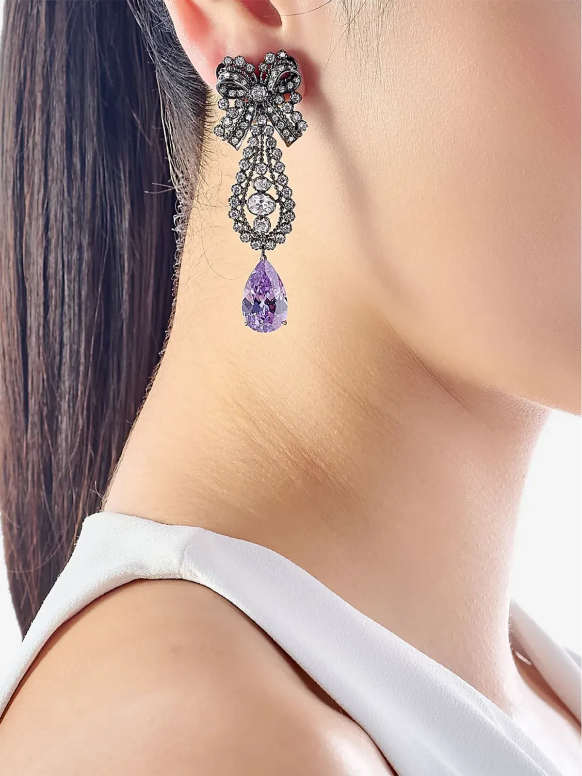 Anabela Chan デンティエル ボウ アメジストとダイヤモンド イヤリング - Purple - 画像2