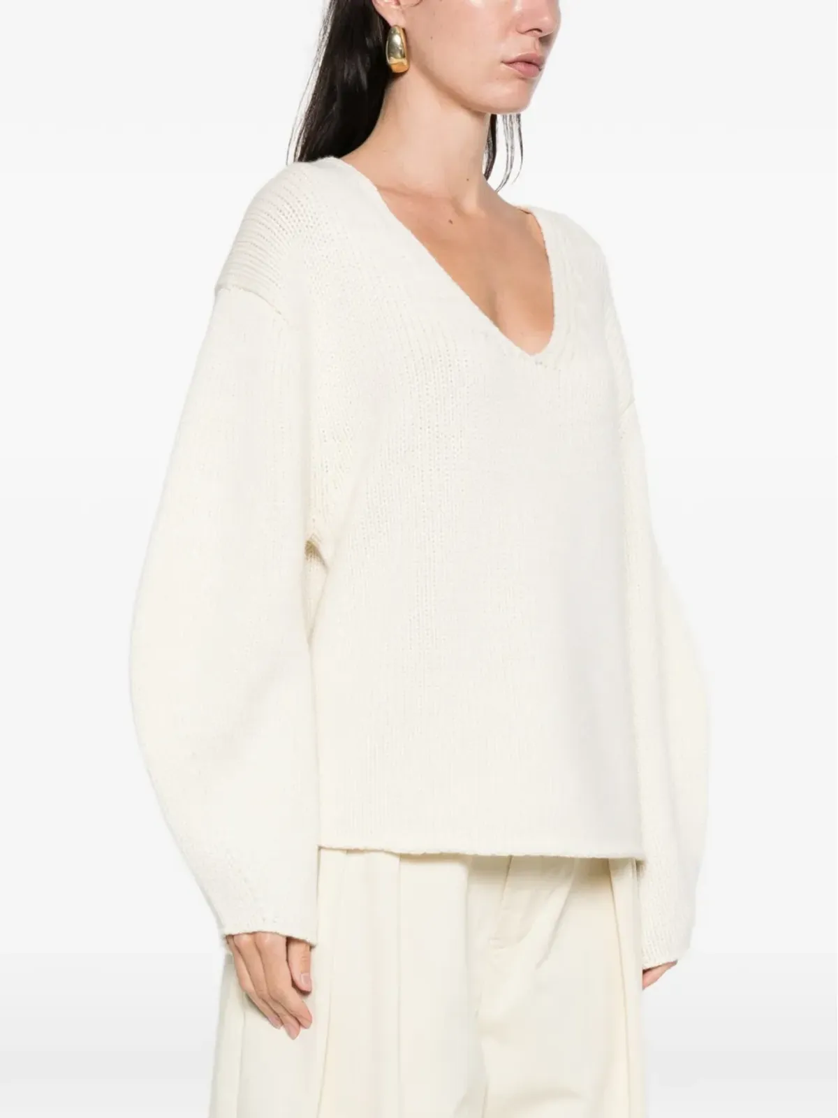 Soft Goat PUFF SLEEVE V-NECK KNIT - 画像3