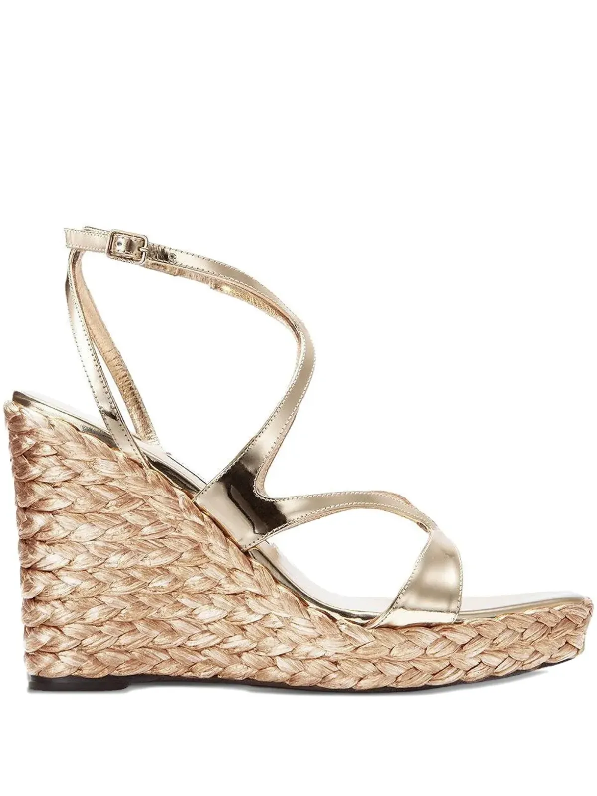 Jimmy Choo Ayla メタリック クロスストラップ ウェッジサンダル ゴールド - 画像1